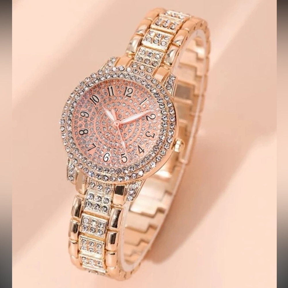 Rose Gold Rhinestone Watch and Bracelet Set - Picture 2 of 3